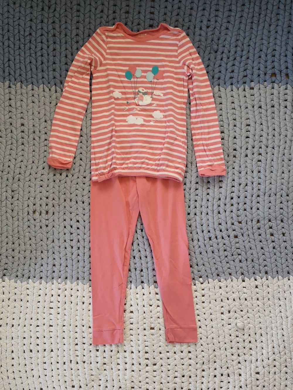 Girls' Coral Striped Balloon Pajama Set